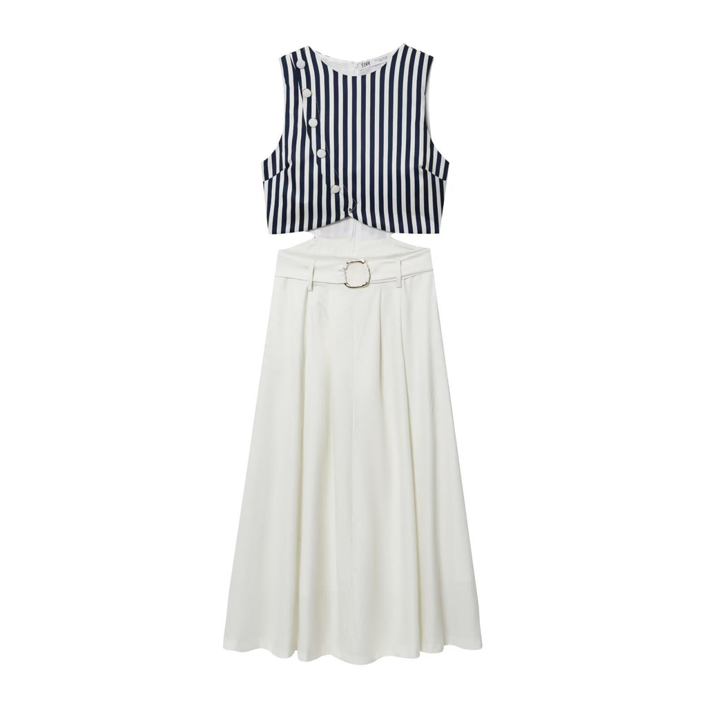 Lisa Linen waist belt patchwork dress