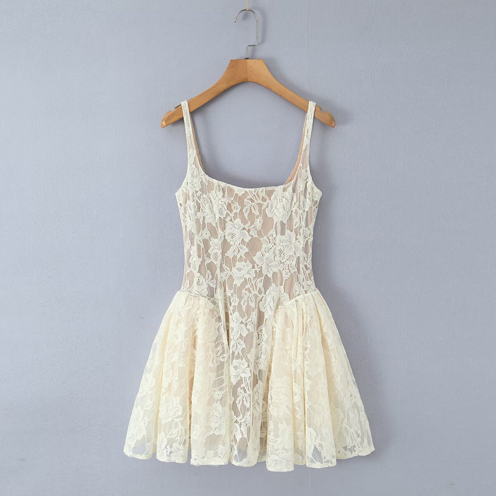 Amina  elegant camisole slimming low cut lace dress