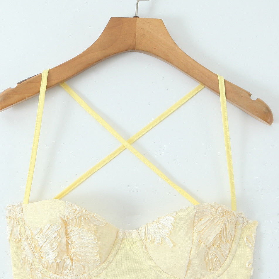 The "Aurelia "Sun-Kissed Petal Bustier Gown in Pale Lemon/Yellow