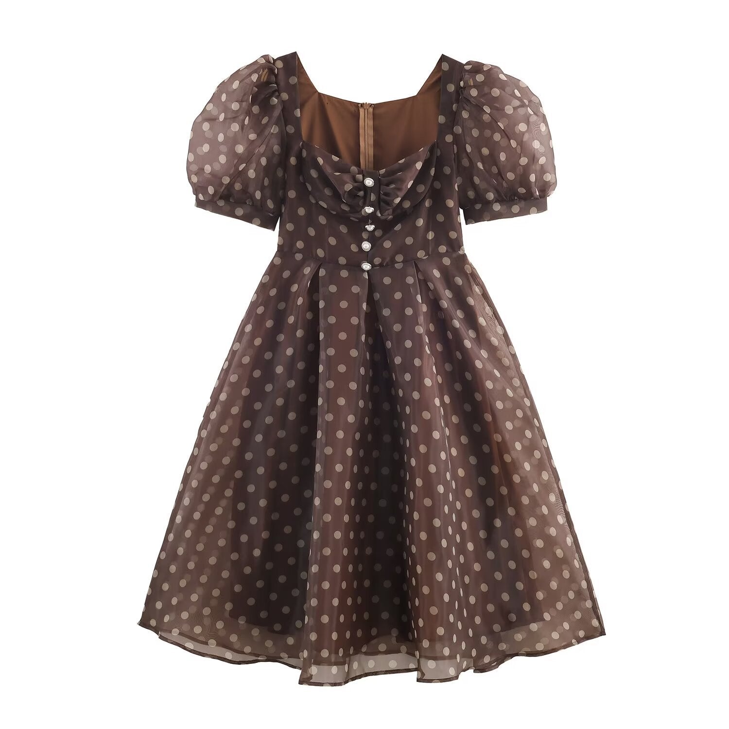 Simple polka dot bubble sleeve dress