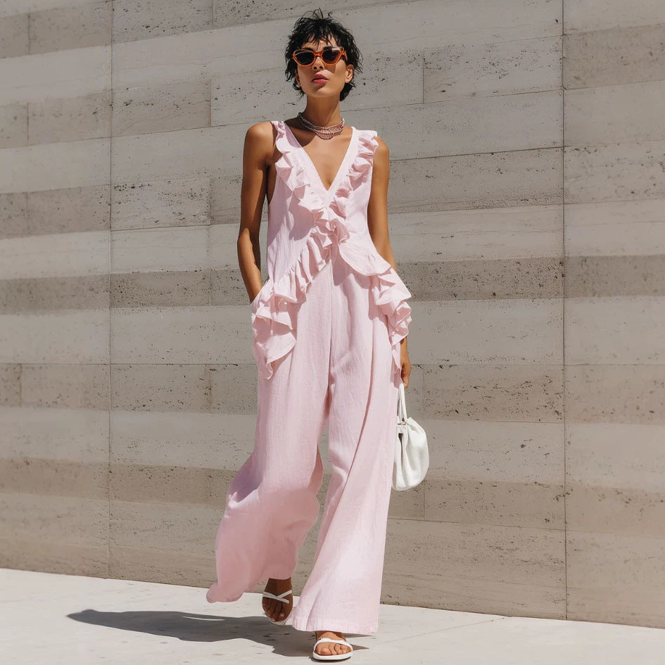 Emma Sleeveless V-Neck Solid Color Jumpsuit