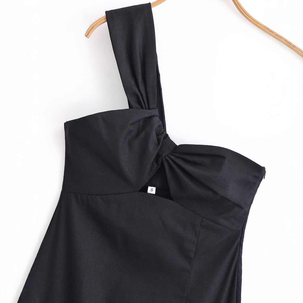 Noir Allure Cut-Out Asymmetric one shoulder Midi dress