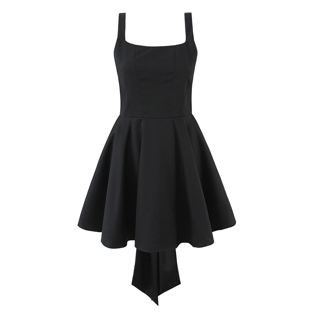 Bella Bow-Back Flared Skater Mini Dress in Classic Black