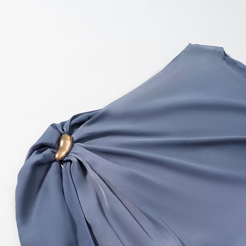 Hepburn style silk satin asymmetrical top