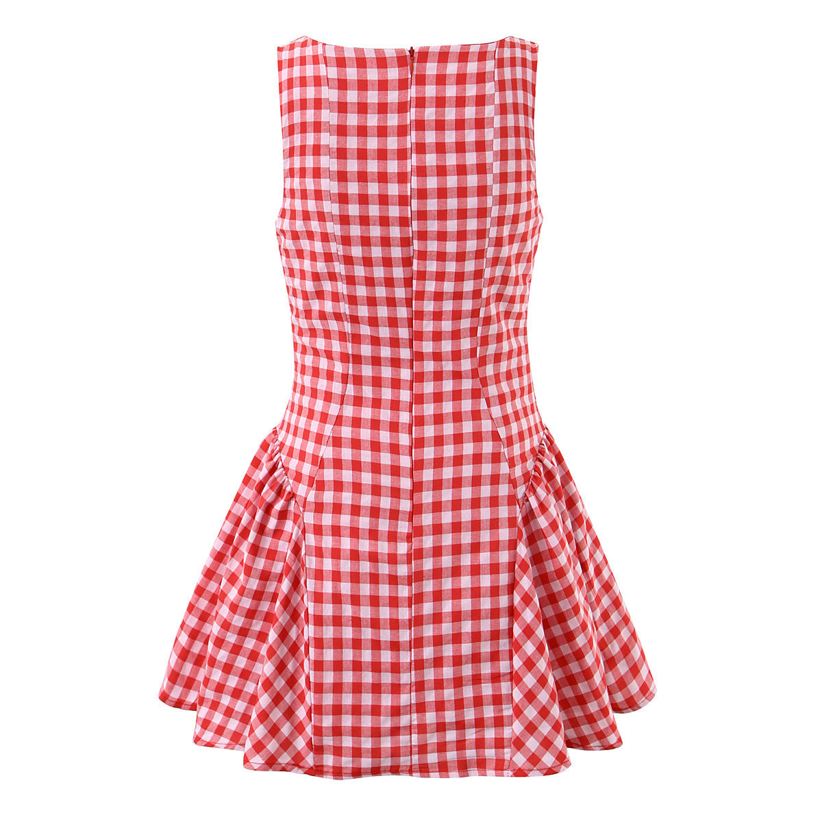 Style New Women's Fashionable Checkered Pleated Sleeveless Dress