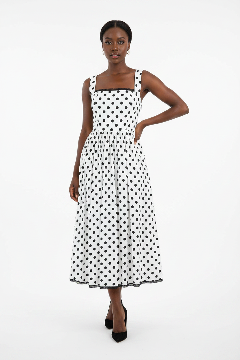 Monaco Sleeveless Lace Trim Belted A-Line Dress