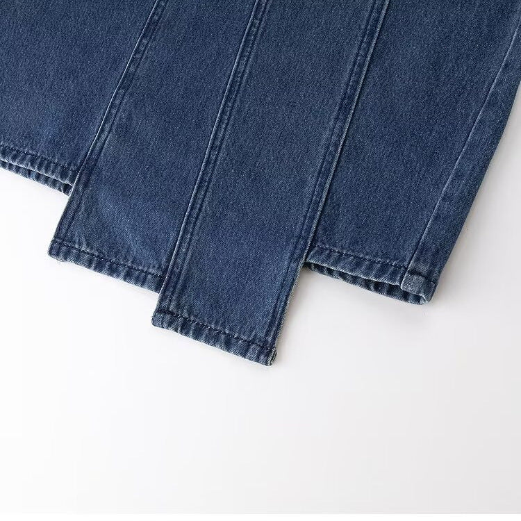 Retro style street high waisted denim skirt