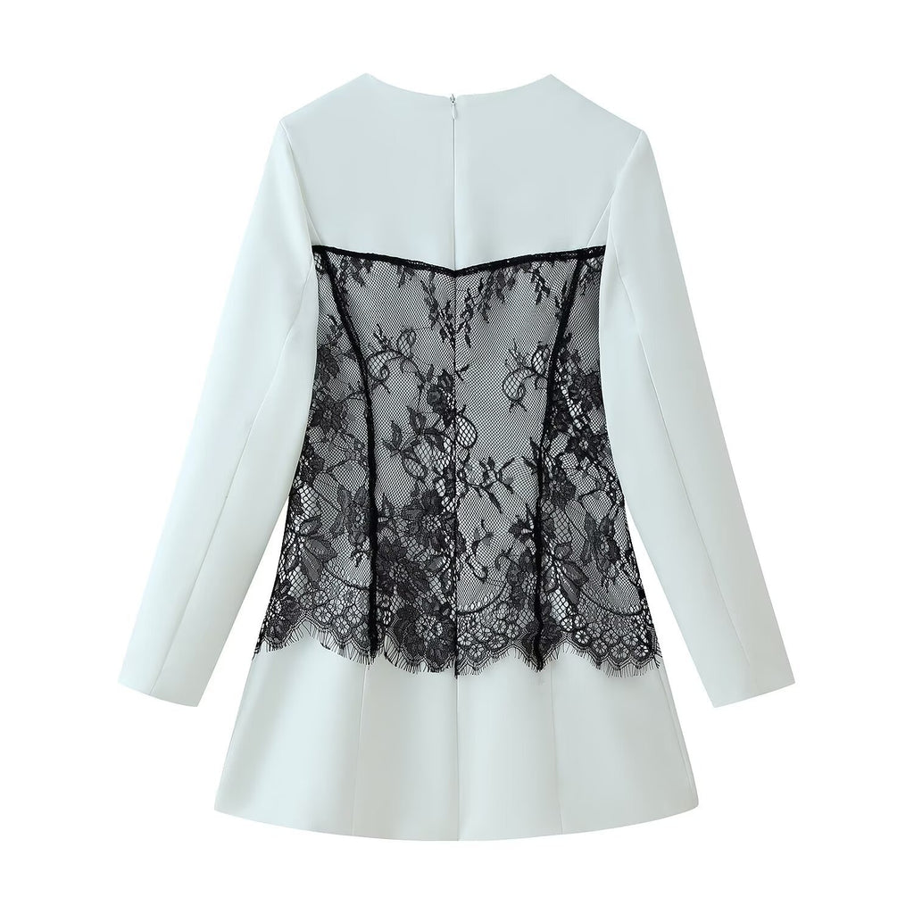 Lace Trimmed Long Sleeve Dress for Women