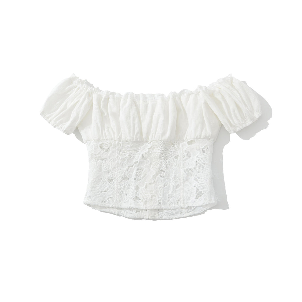 Style New Women's Fashion Lace Spliced Top and Lace Spliced Skirt