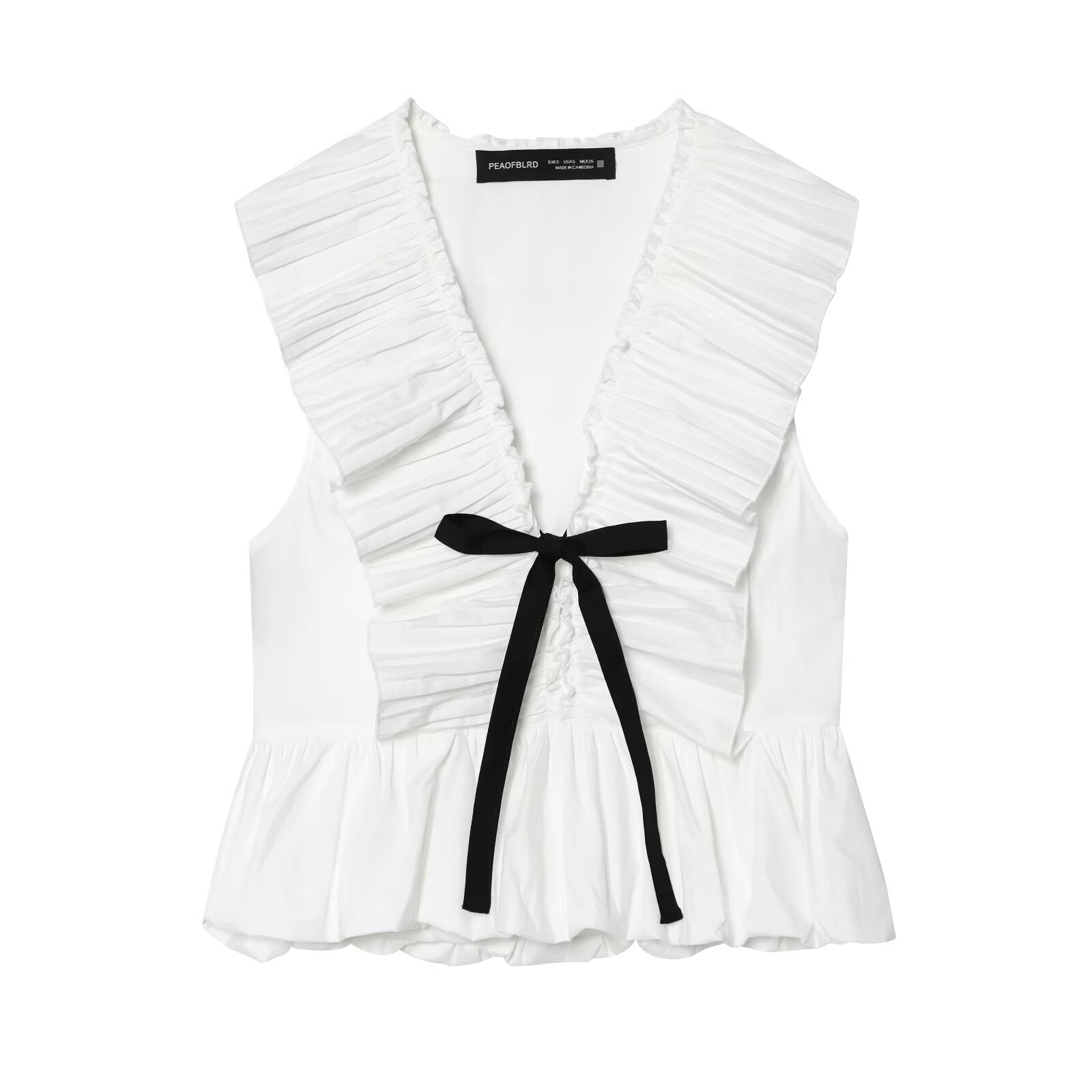 Liya Bow decoration small pleated layered sleeveless top