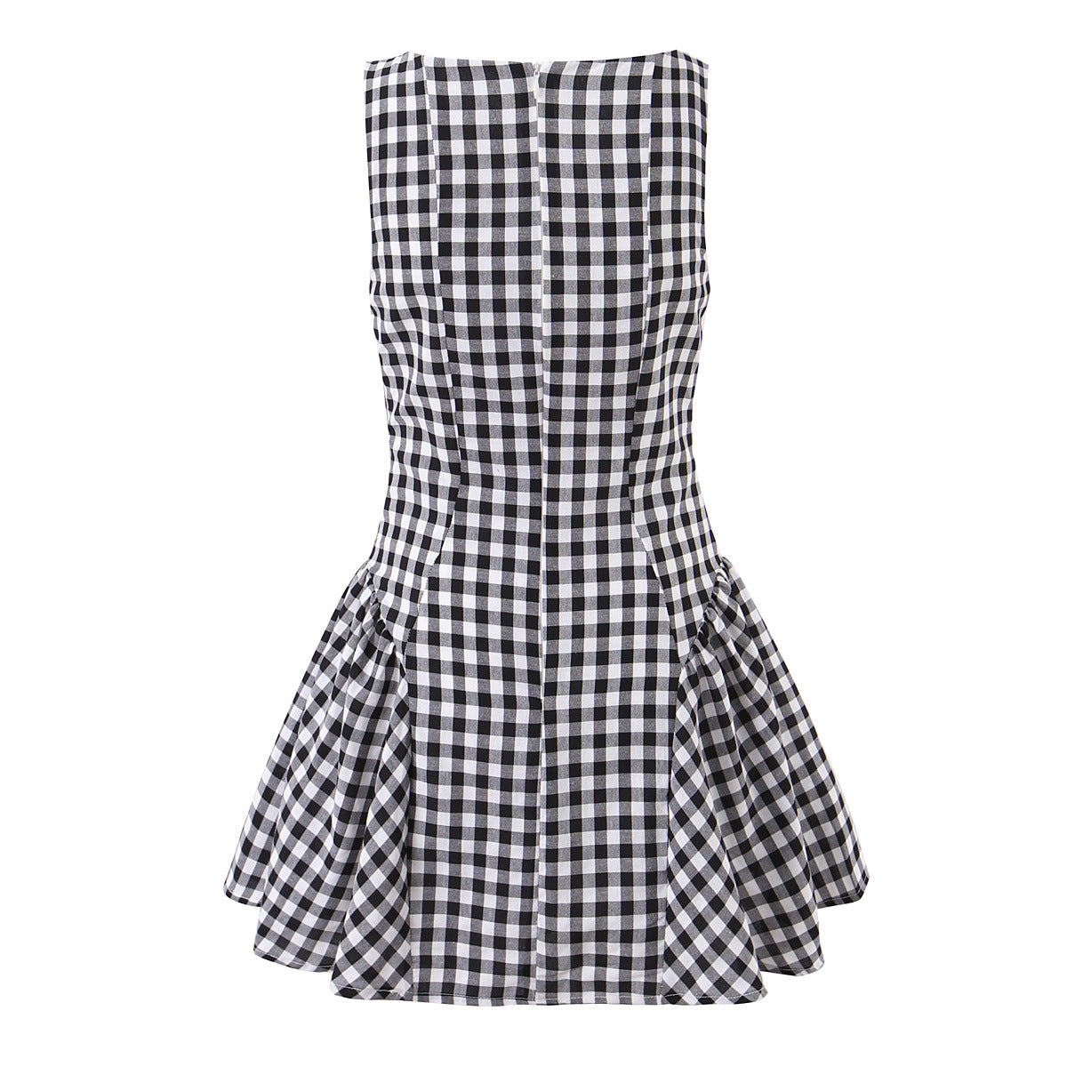 Style New Women's Fashionable Checkered Pleated Sleeveless Dress