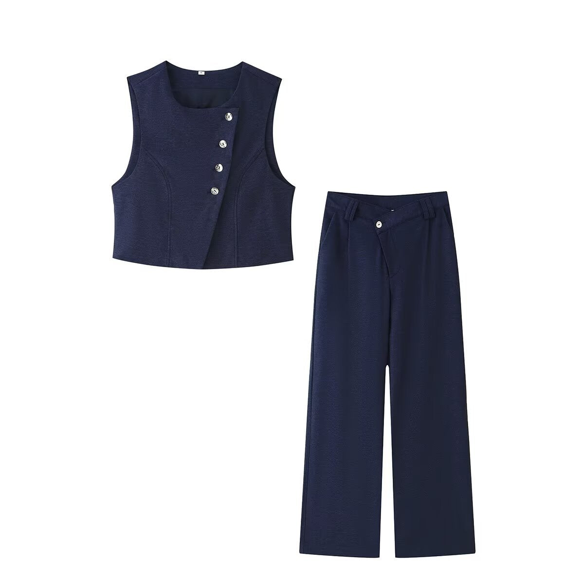 Double breasted vest+straight leg pants set