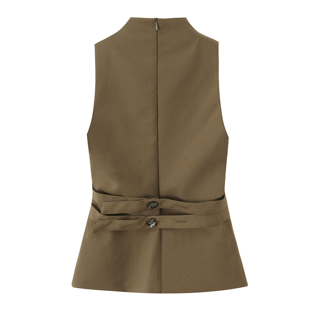 Street button sleeveless top for women's clothing