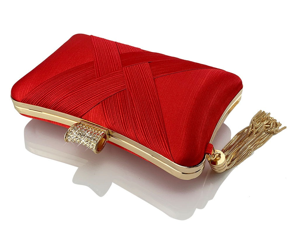 Tina Tassel metal woven diamond buckle evening handbag shoulder bag