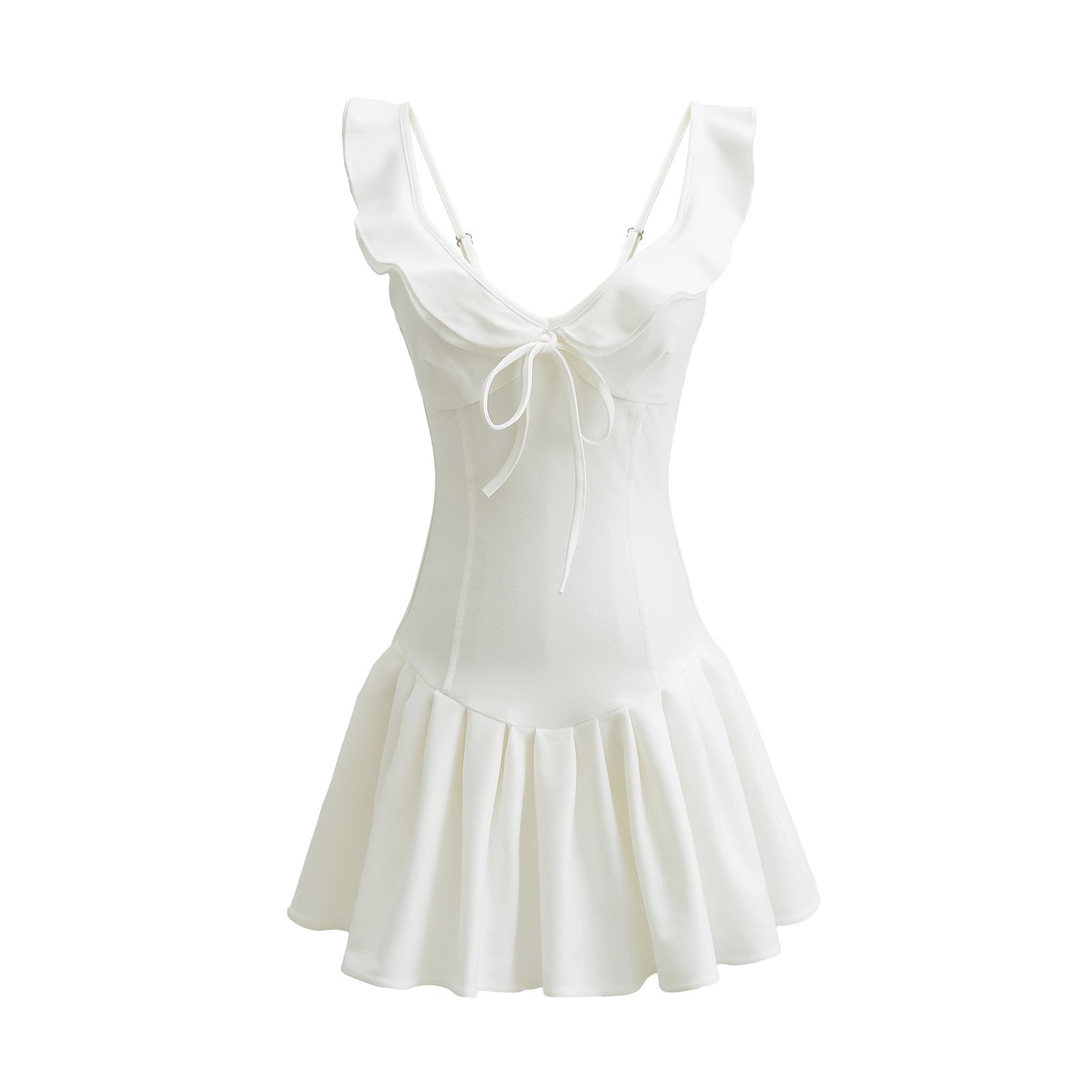 "Seraphina" White Coquette Ruffle Bustier Mini Dress