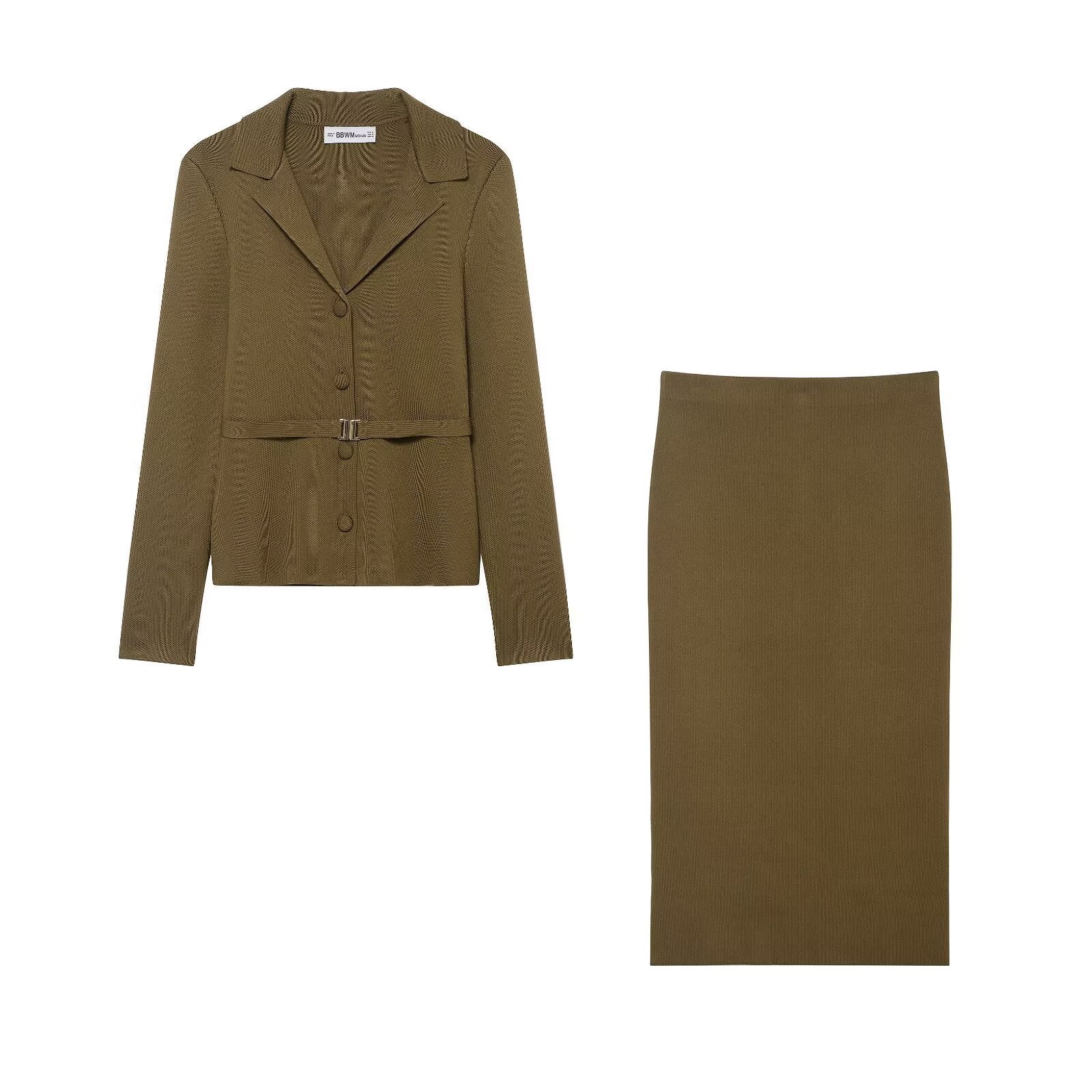 Knitted jacket with belt and skirt set