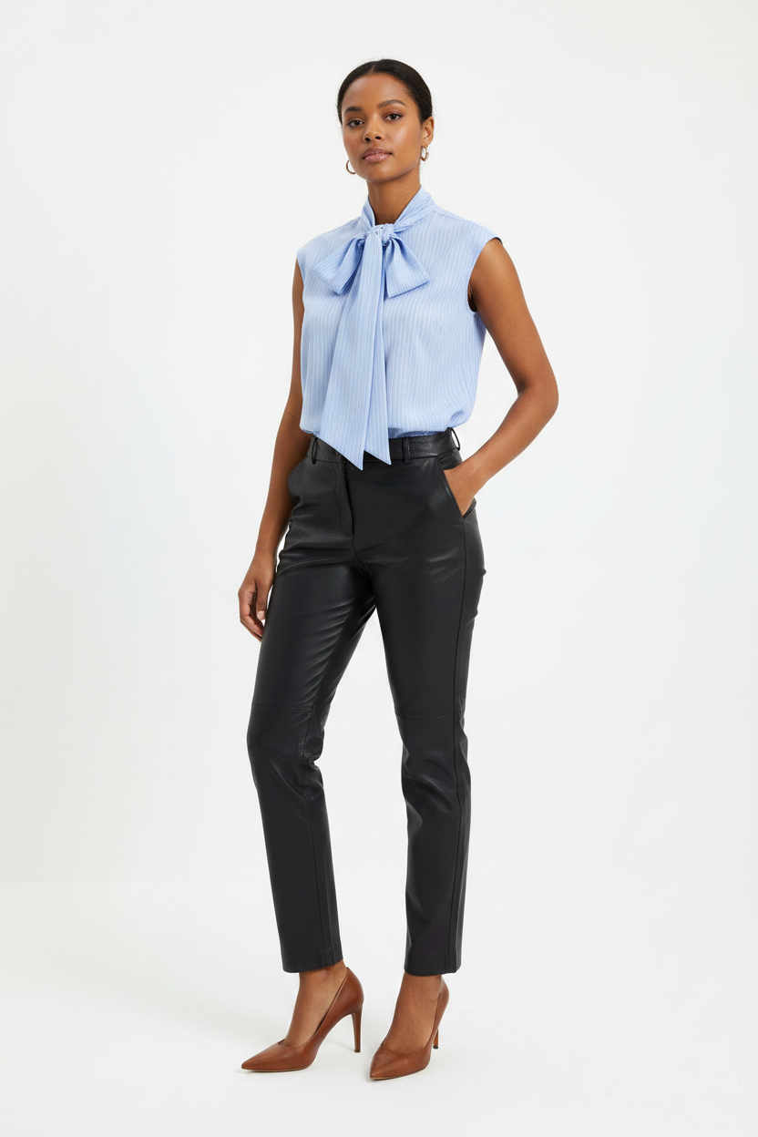 Hamptons Bound Striped Pussy-Bow Top