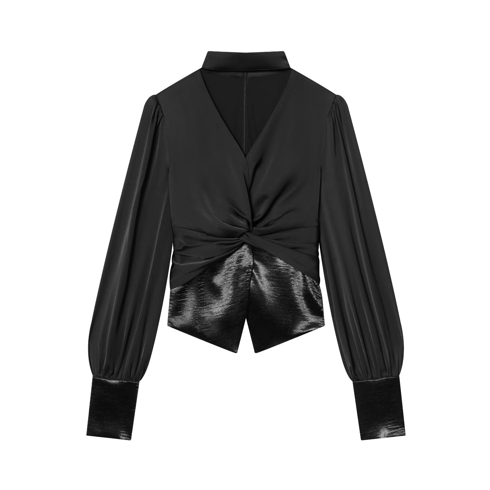 V-neck hanging neck patchwork long sleeved shirt