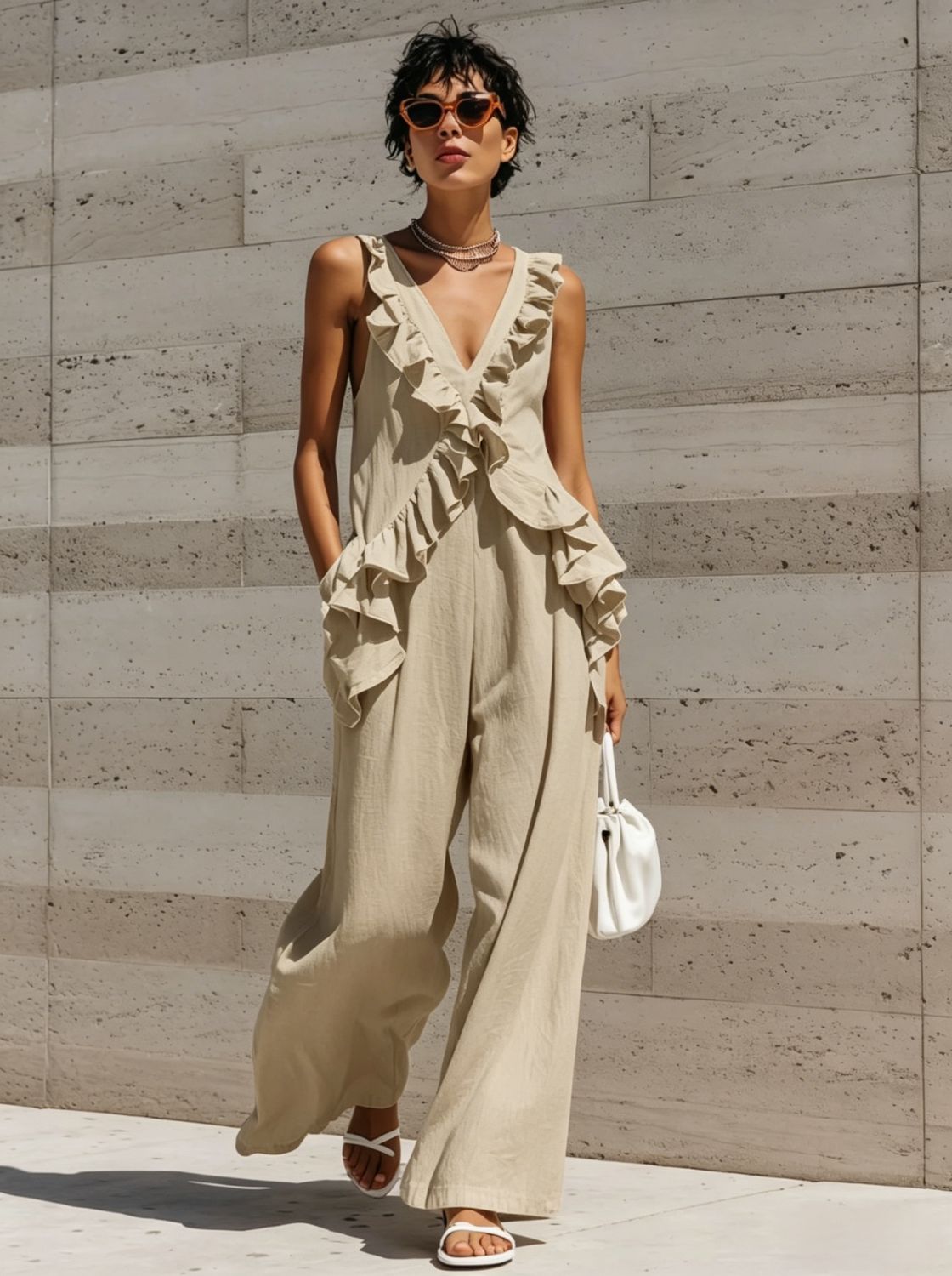 Emma Sleeveless V-Neck Solid Color Jumpsuit