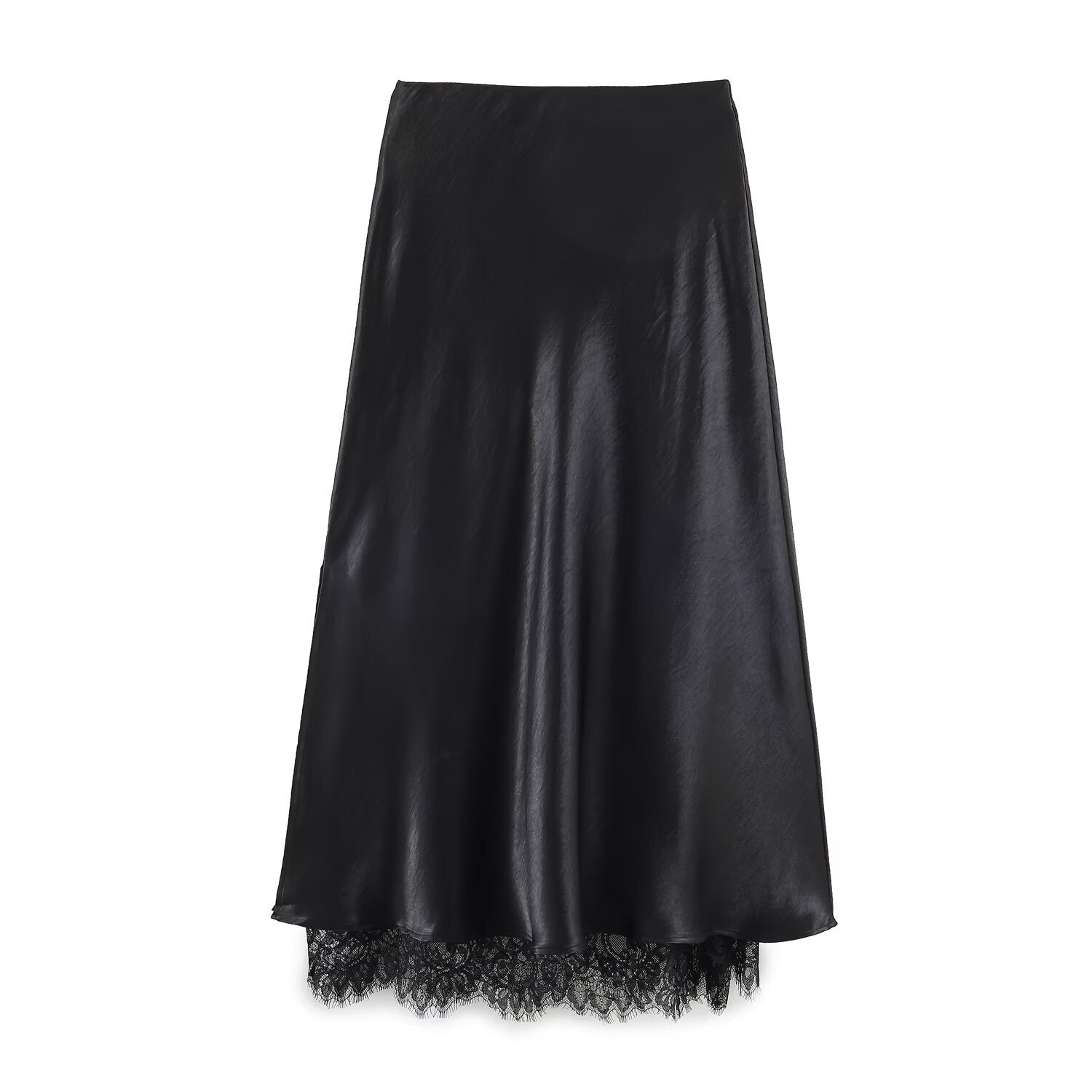 Satin acetate lace patchwork split half length skirt