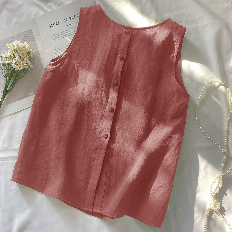 Casual Reversible Sleeveless Linen-Cotton Vest with Round Neck, Lightweight, Breathable and Simple Design for Daily Wear