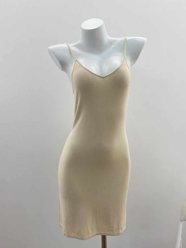 Short Sleeve Black and White Contrast Dress + Skin-friendly Strap Inner Lining Set for Women