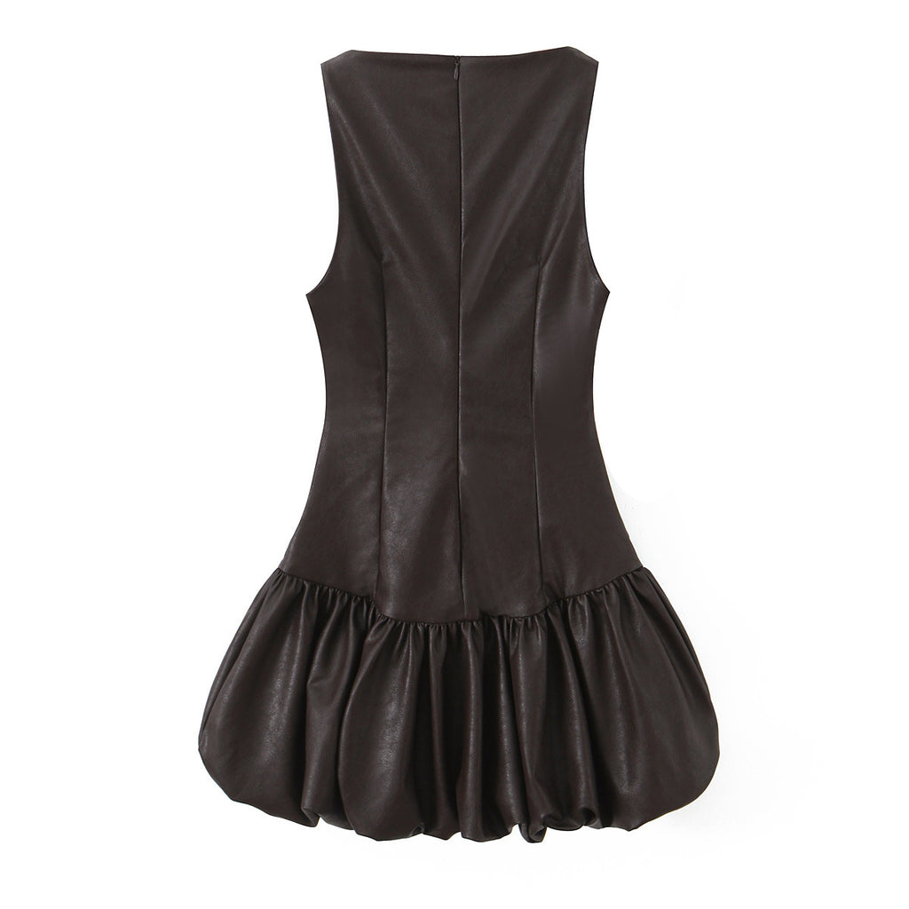 Leather effect jumpsuit style puffy dress