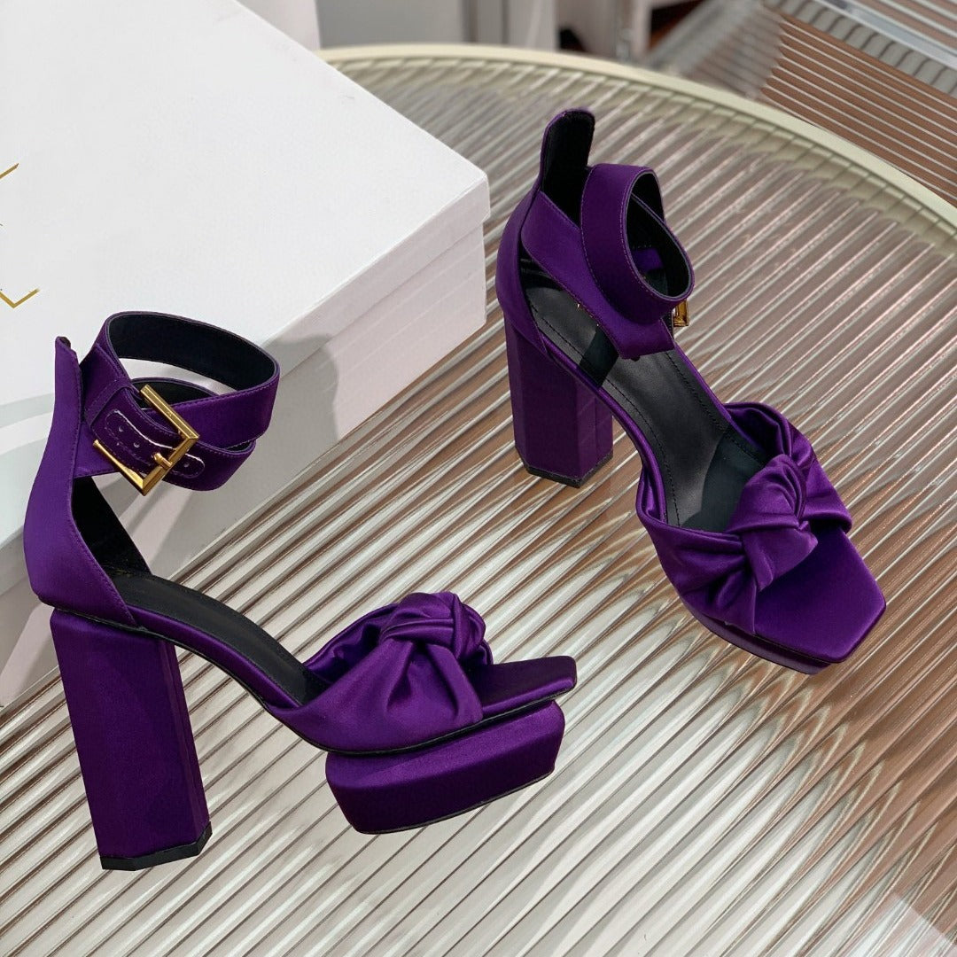 High heels thick heels regular silk water platform sandals square toe buckle strap exposed toe sandals