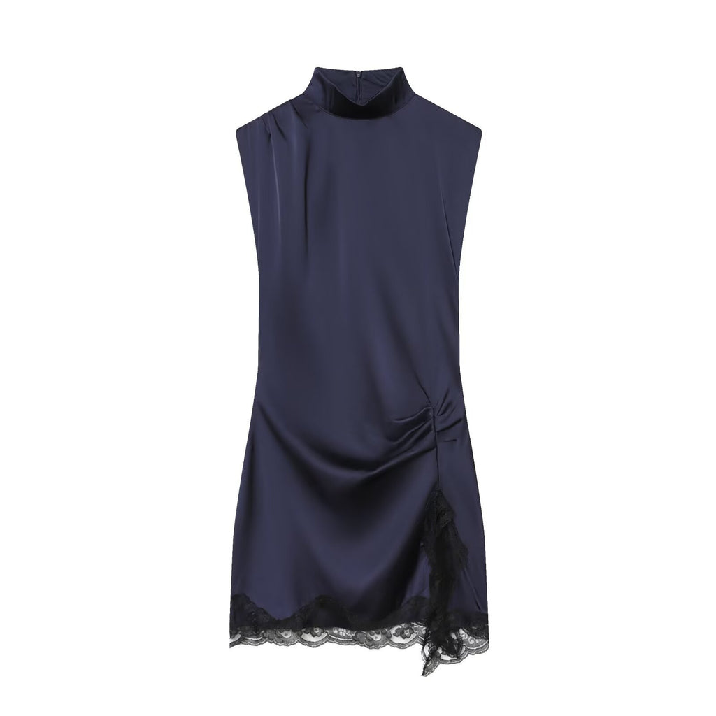 Lace patchwork satin texture  dress