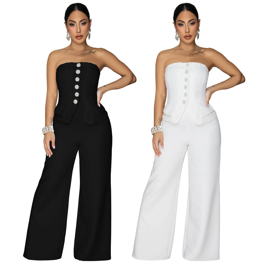 Fashion Women's Sexy Strapless Backless Casual Wide-Leg Jumpsuit