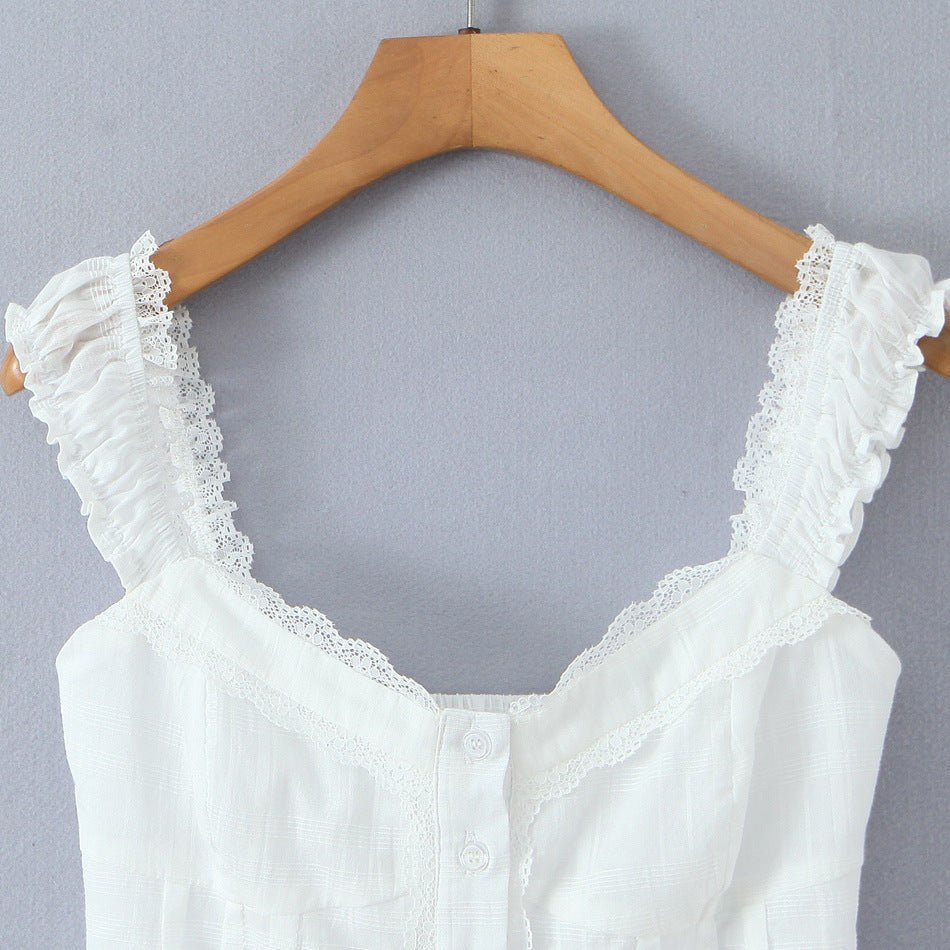 Lace patchwork back elastic slim fit top