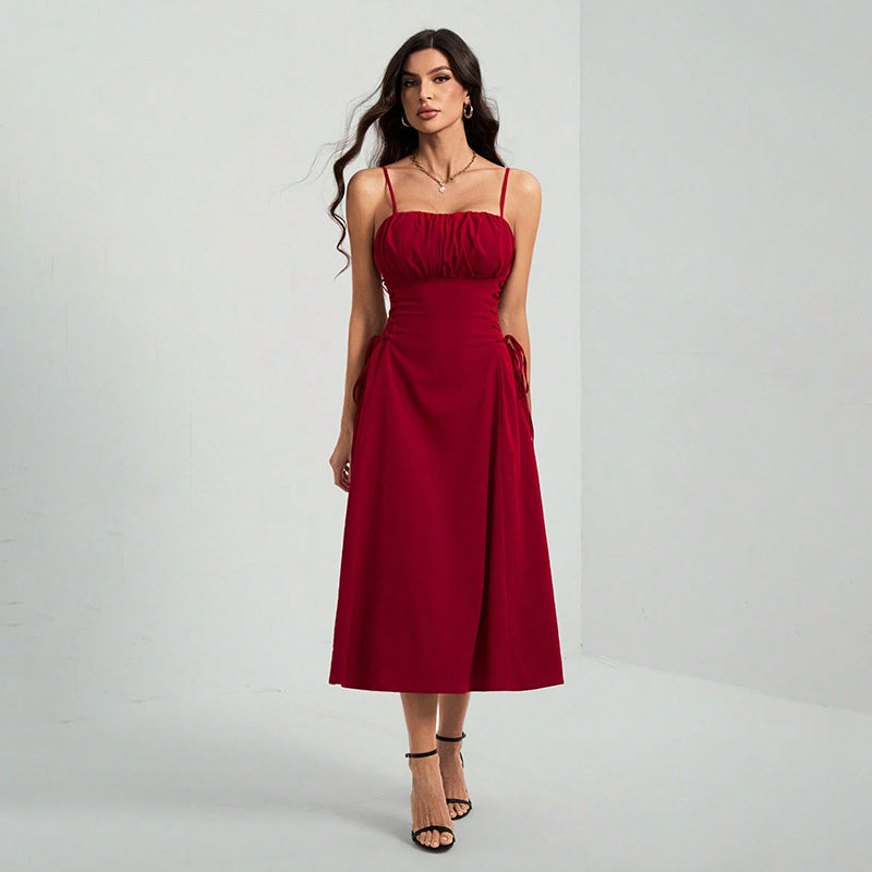 Sexy Sleeveless Strap Dress with Belted Waist, Pure Color, Bodycon Silhouette Casual Wear