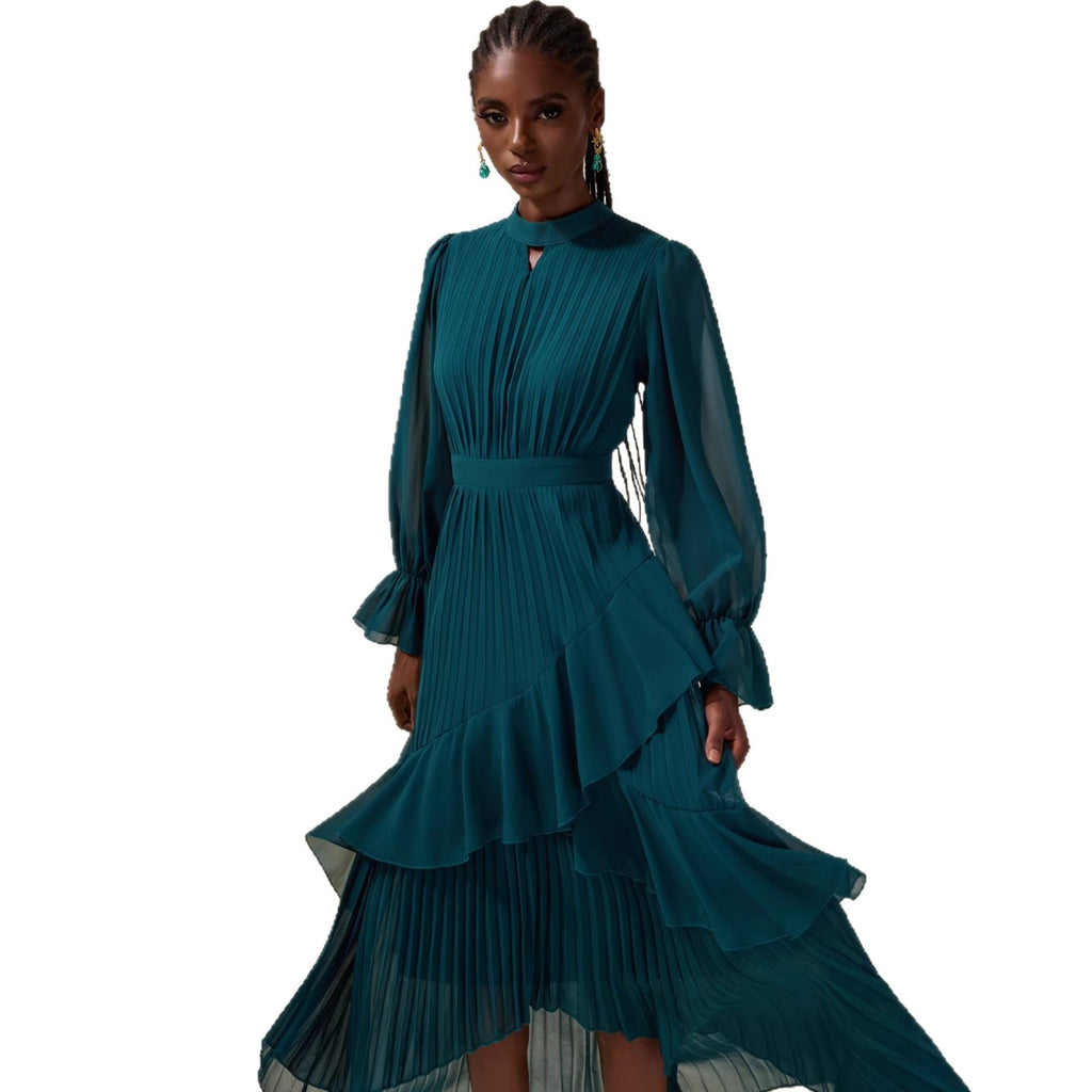 Laura Pleated Midi Dress with Long Sleeves