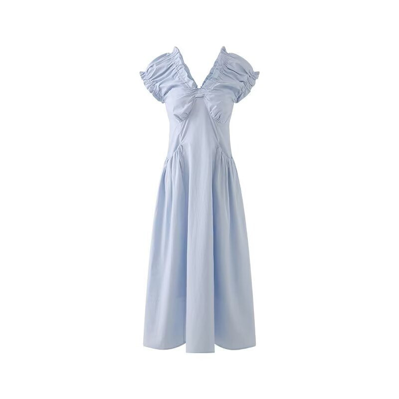 French Hepburn style design pleated pocket dress