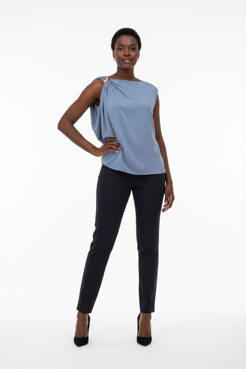 Hepburn style silk satin asymmetrical top
