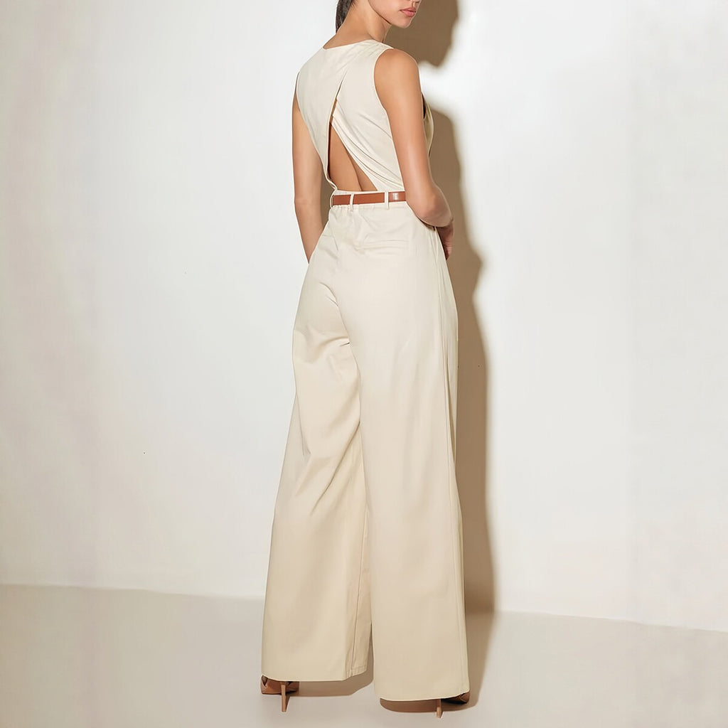 V-Neck Sleeveless High-Waisted Wide-Leg Jumpsuit