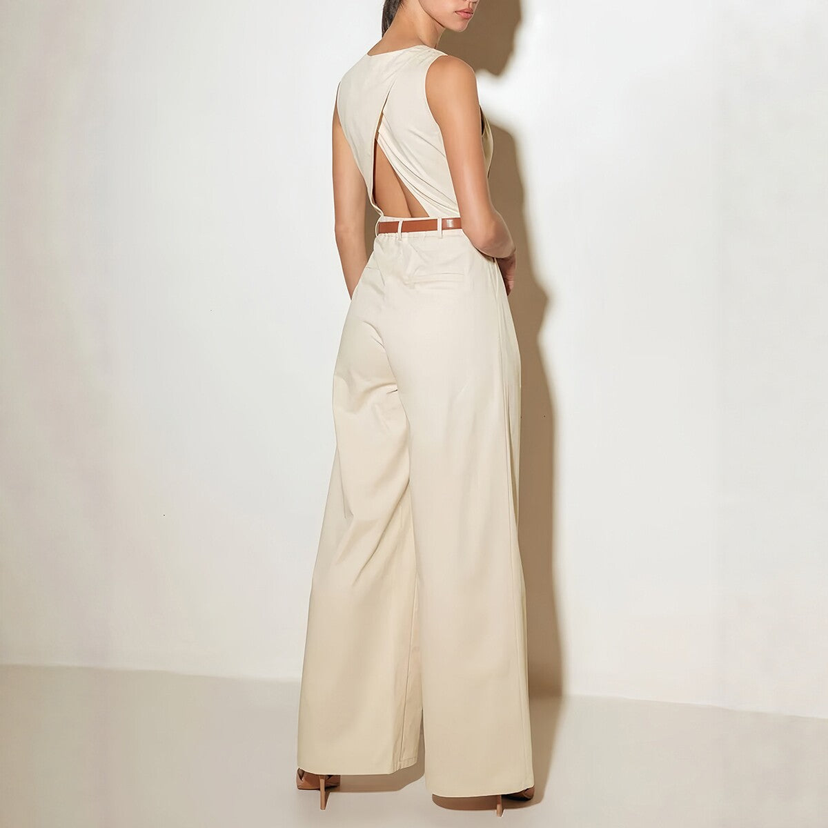 V-Neck Sleeveless High-Waisted Wide-Leg Jumpsuit