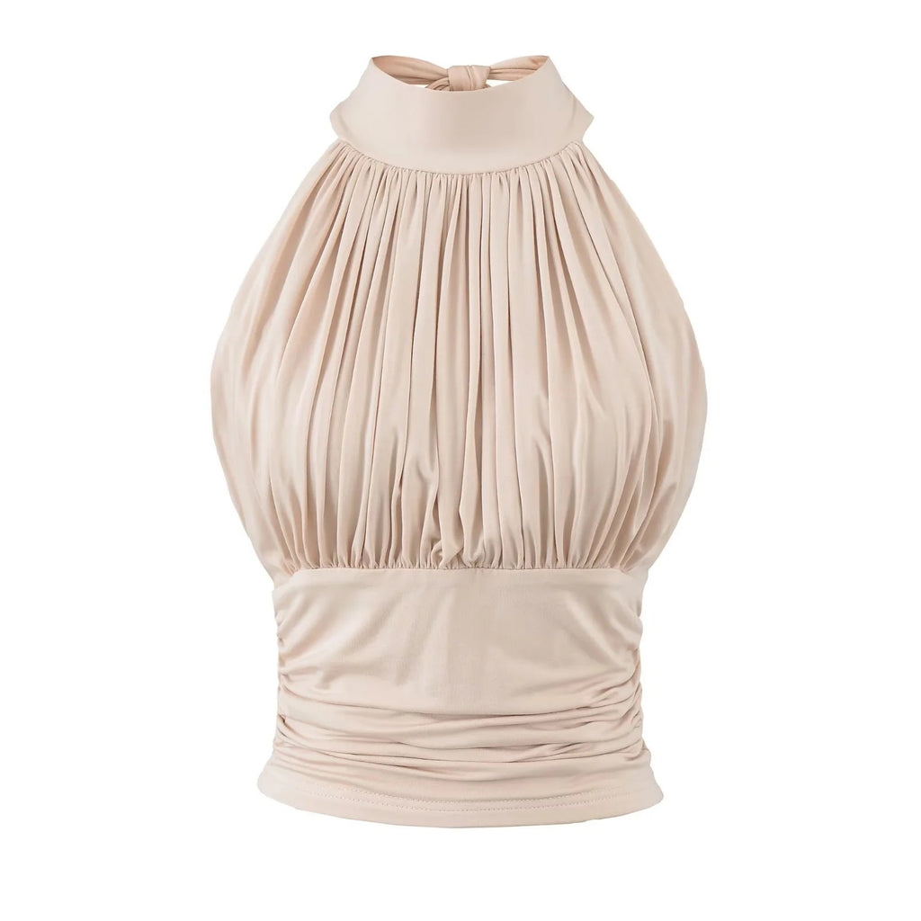 Amara Pleated Halter Neck Top with Ruched Waist with chest cushion