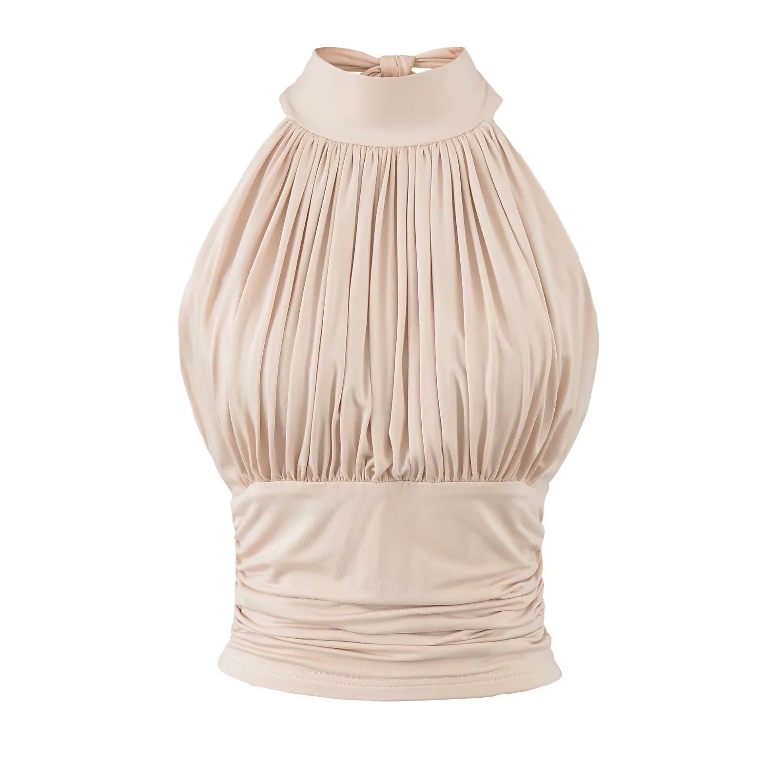 Amara Pleated Halter Neck Top with Ruched Waist with chest cushion