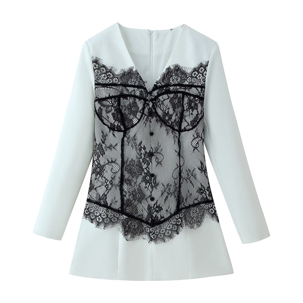 Lace Trimmed Long Sleeve Dress for Women