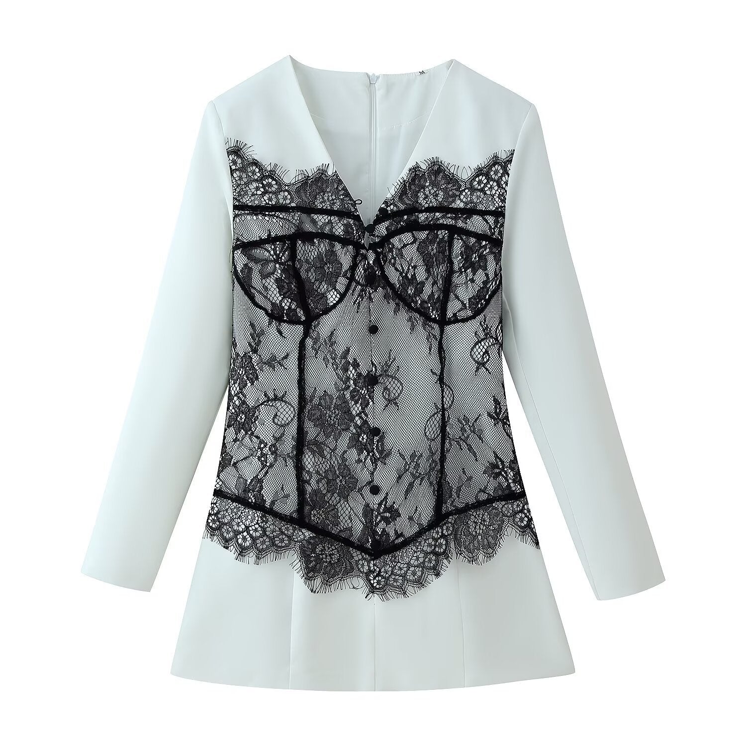 Lace Trimmed Long Sleeve Dress for Women