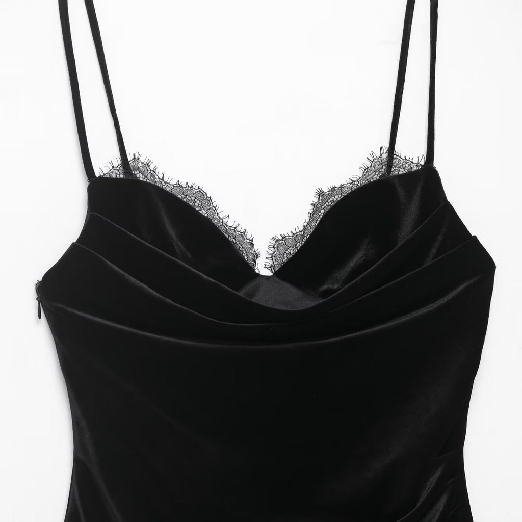 Style New Women's Fashion Asymmetric Lace Velvet Dress