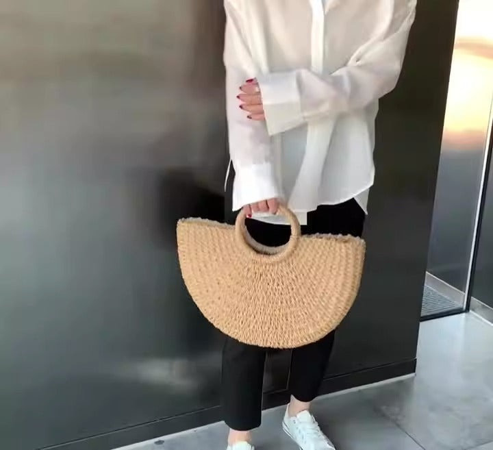 Amelia handmade woven straw beach tote bag