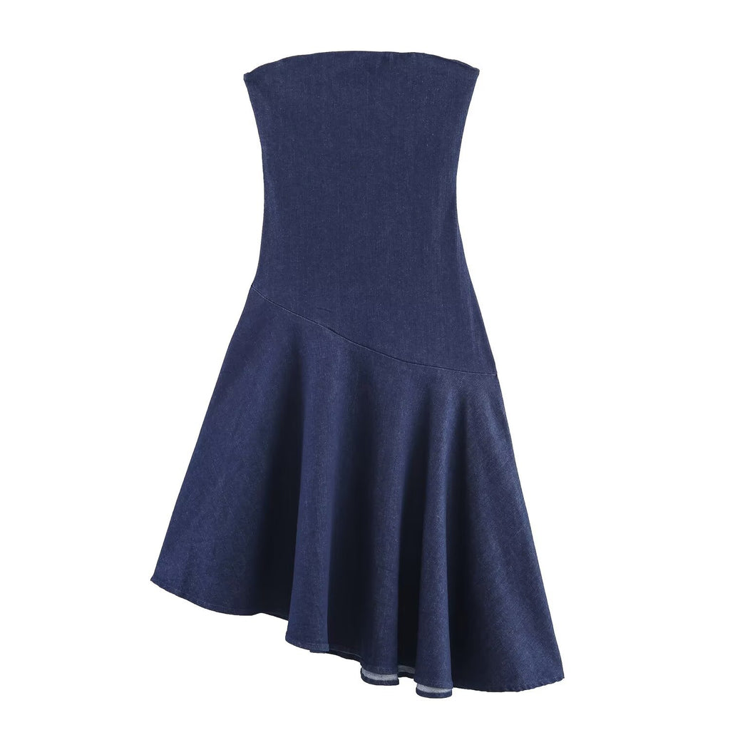 Strapless  asymmetrical denim dress