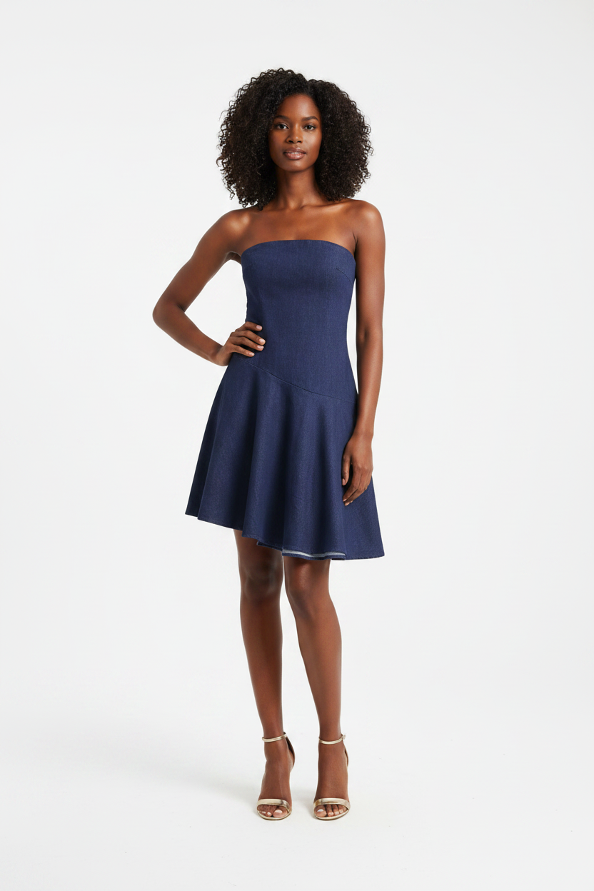 Strapless  asymmetrical denim dress