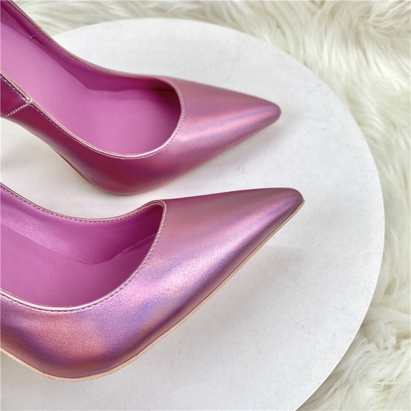 Pink matte sheepskin high heels, women's thin heeled pointed thin heeled shallow cut single shoes