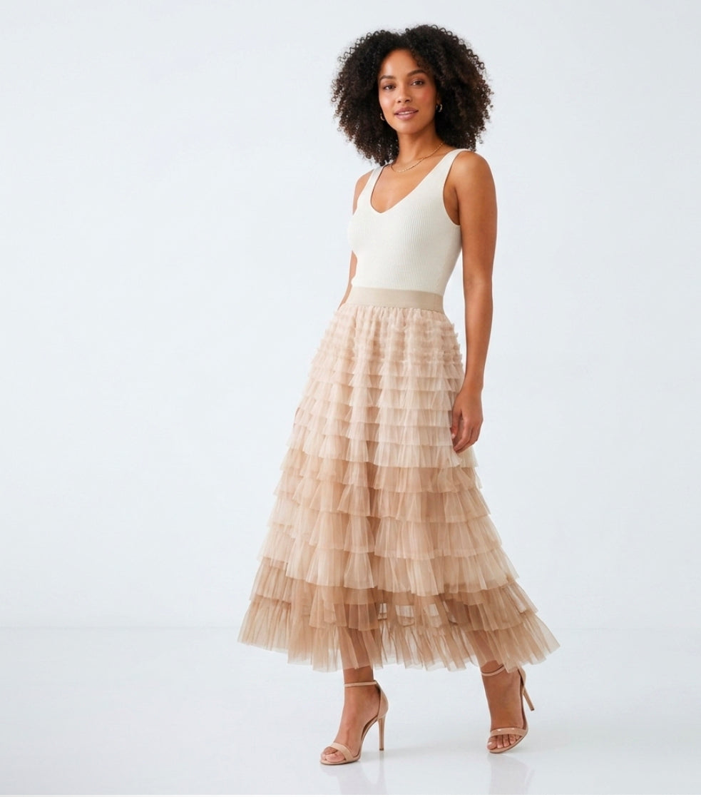 Lina Gradient mesh half body cake skirt