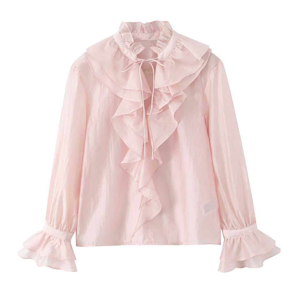 Candi Cascading Frill  blouse in Rose