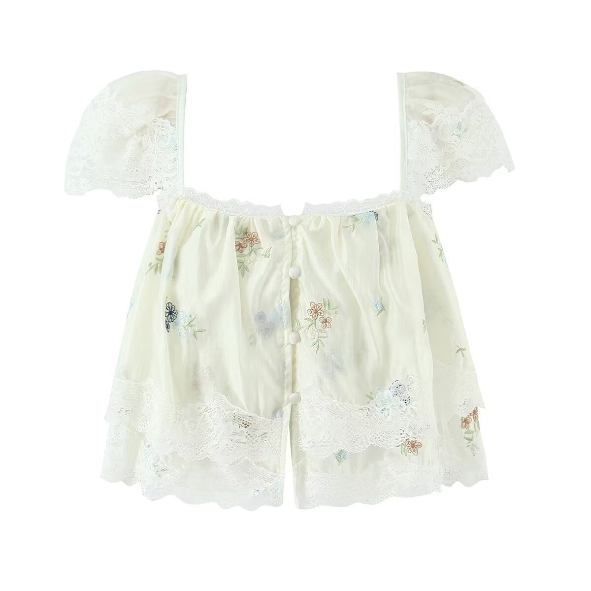 Women's New Fashion Embroidered Flower Strap Top Lace Embroidered Flower Skirt