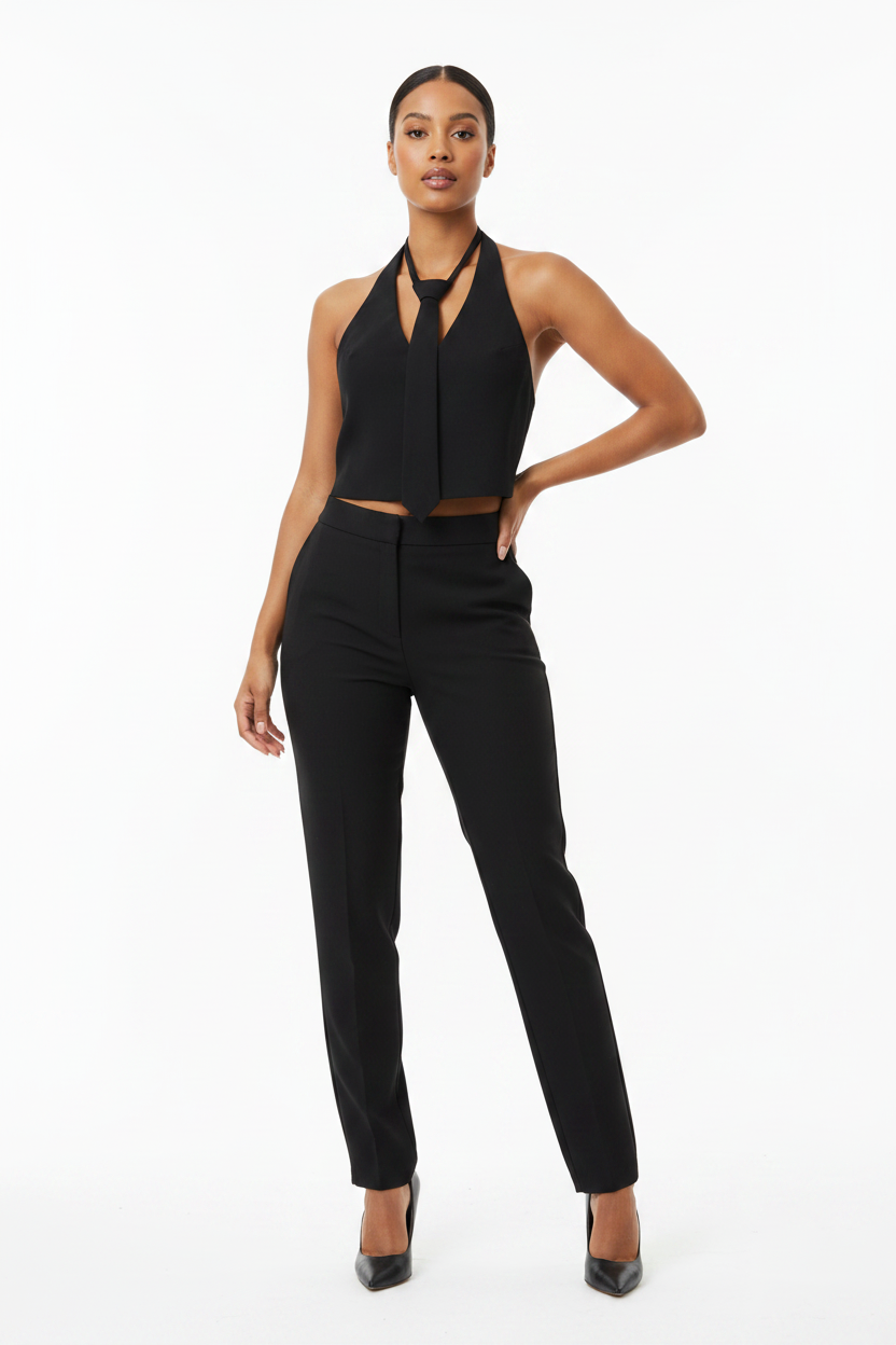 Detachable tie decoration vest style neck hanging collar top